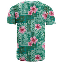 Cyan Hawaii Hibiscus With Tropical Flowers Motifs T Shirt - Polynesian Pride
