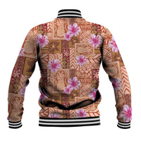 Orange Hawaii Hibiscus With Tropical Flowers Motifs Baseball Jacket - Polynesian Pride