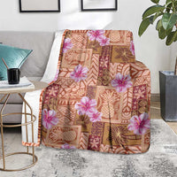 Orange Hawaii Hibiscus With Tropical Flowers Motifs Blanket - Polynesian Pride