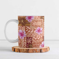 Orange Hawaii Hibiscus With Tropical Flowers Motifs Ceramic Mug - Polynesian Pride