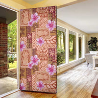 Orange Hawaii Hibiscus With Tropical Flowers Motifs Door Cover - Polynesian Pride