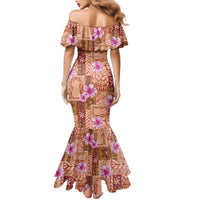 Orange Hawaii Hibiscus With Tropical Flowers Motifs Family Matching Mermaid Dress and Hawaiian Shirt - Polynesian Pride