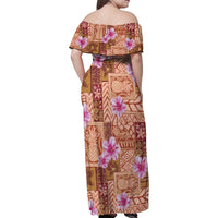 Orange Hawaii Hibiscus With Tropical Flowers Motifs Family Matching Off Shoulder Maxi Dress and Hawaiian Shirt - Polynesian Pride