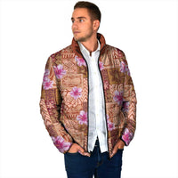 Orange Hawaii Hibiscus With Tropical Flowers Motifs Padded Jacket - Polynesian Pride