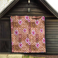 Orange Hawaii Hibiscus With Tropical Flowers Motifs Quilt - Polynesian Pride