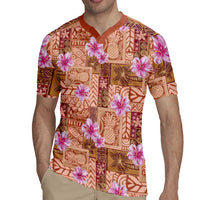 Orange Hawaii Hibiscus With Tropical Flowers Motifs Rugby Jersey - Polynesian Pride