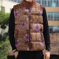 Orange Hawaii Hibiscus With Tropical Flowers Motifs Sleeveless Puffer Jacket - Polynesian Pride