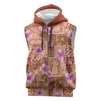 Orange Hawaii Hibiscus With Tropical Flowers Motifs Sleeveless Zip Hoodie - Polynesian Pride