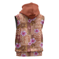 Orange Hawaii Hibiscus With Tropical Flowers Motifs Sleeveless Zip Hoodie - Polynesian Pride
