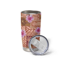 Orange Hawaii Hibiscus With Tropical Flowers Motifs Tumbler Cup - Polynesian Pride