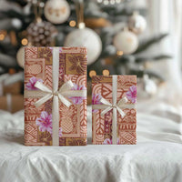 Orange Hawaii Hibiscus With Tropical Flowers Motifs Wrapping Paper - Polynesian Pride