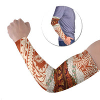 Aloha Hawaii Mikioi Lei Arm Sleeves Beige Tropical Flower Pattern - Polynesian Pride