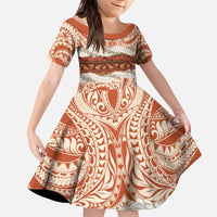 Aloha Hawaii Mikioi Lei Family Matching Long Sleeve Bodycon Dress and Hawaiian Shirt Beige Tropical Flower Pattern - Polynesian Pride