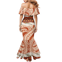 Aloha Hawaii Mikioi Lei Family Matching Mermaid Dress and Hawaiian Shirt Beige Tropical Flower Pattern - Polynesian Pride