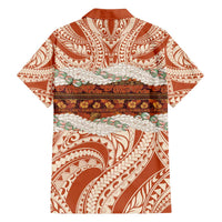 Aloha Hawaii Mikioi Lei Family Matching Off The Shoulder Long Sleeve Dress and Hawaiian Shirt Beige Tropical Flower Pattern - Polynesian Pride