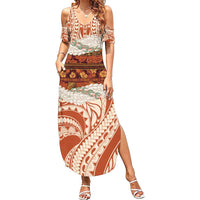 Aloha Hawaii Mikioi Lei Family Matching Summer Maxi Dress and Hawaiian Shirt Beige Tropical Flower Pattern LT14 Mom's Dress Beige - Polynesian Pride