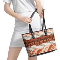 Aloha Hawaii Mikioi Lei Leather Tote Bag Beige Tropical Flower Pattern - Polynesian Pride