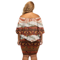 Aloha Hawaii Mikioi Lei Off Shoulder Short Dress Beige Tropical Flower Pattern LT14 - Polynesian Pride
