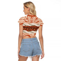Aloha Hawaii Mikioi Lei Raglan Cropped T Shirt Beige Tropical Flower Pattern LT14 - Polynesian Pride