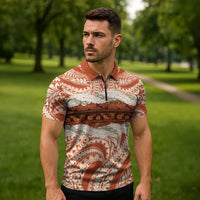 Aloha Hawaii Mikioi Lei Zipper Polo Shirt Beige Tropical Flower Pattern - Polynesian Pride