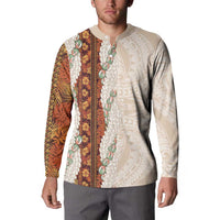 Aloha Hawaii Mikioi Lei Button Sweatshirt Cattail Red Tropical Flower Pattern - Polynesian Pride