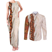 Aloha Hawaii Mikioi Lei Couples Matching Tank Maxi Dress and Long Sleeve Button Shirt Cattail Red Tropical Flower Pattern LT14 Cattail Red - Polynesian Pride
