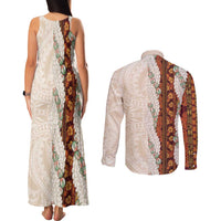Aloha Hawaii Mikioi Lei Couples Matching Tank Maxi Dress and Long Sleeve Button Shirt Cattail Red Tropical Flower Pattern LT14 - Polynesian Pride