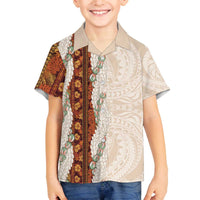 Aloha Hawaii Mikioi Lei Family Matching Off The Shoulder Long Sleeve Dress and Hawaiian Shirt Cattail Red Tropical Flower Pattern - Polynesian Pride