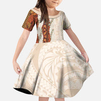 Aloha Hawaii Mikioi Lei Family Matching Puletasi and Hawaiian Shirt Cattail Red Tropical Flower Pattern LT14 Daughter's Dress Cattail Red - Polynesian Pride