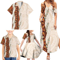 Aloha Hawaii Mikioi Lei Family Matching Summer Maxi Dress and Hawaiian Shirt Cattail Red Tropical Flower Pattern LT14 - Polynesian Pride