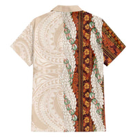 Aloha Hawaii Mikioi Lei Family Matching Tank Maxi Dress and Hawaiian Shirt Cattail Red Tropical Flower Pattern - Polynesian Pride