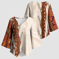 Aloha Hawaii Mikioi Lei Kimono Sleeve Blouse Cattail Red Tropical Flower Pattern - Polynesian Pride