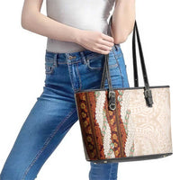 Aloha Hawaii Mikioi Lei Leather Tote Bag Cattail Red Tropical Flower Pattern - Polynesian Pride