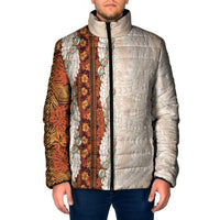 Aloha Hawaii Mikioi Lei Padded Jacket Cattail Red Tropical Flower Pattern - Polynesian Pride