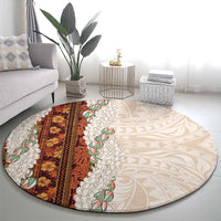 Aloha Hawaii Mikioi Lei Round Carpet Cattail Red Tropical Flower Pattern - Polynesian Pride