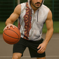 Aloha Hawaii Mikioi Lei Sleeveless Zip Hoodie Cattail Red Tropical Flower Pattern LT14