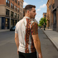 Aloha Hawaii Mikioi Lei Zipper Polo Shirt Cattail Red Tropical Flower Pattern - Polynesian Pride