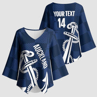 New Zealand Auckland Football Custom Kimono Sleeve Blouse Navy Blue City Anchor Sky Tower Symbol - Polynesian Pride