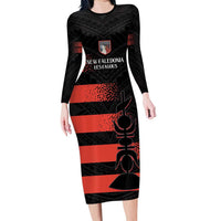 Custom New Caledonia Football Family Matching Long Sleeve Bodycon Dress and Hawaiian Shirt Allez Les Cagous Polynesian Pattern