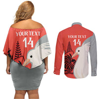 Custom Nouvelle-Caledonie Football Couples Matching Off Shoulder Short Dress and Long Sleeve Button Shirt Allez Les Cagous Simple Style