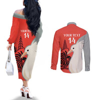 Custom Nouvelle-Caledonie Football Couples Matching Off The Shoulder Long Sleeve Dress and Long Sleeve Button Shirt Allez Les Cagous Simple Style