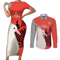 Custom Nouvelle-Caledonie Football Couples Matching Short Sleeve Bodycon Dress and Long Sleeve Button Shirt Allez Les Cagous Simple Style