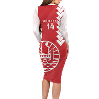Custom Tahiti Football Family Matching Long Sleeve Bodycon Dress and Hawaiian Shirt Go Toa Aito LT14 - Polynesian Pride
