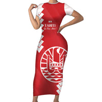 Custom Tahiti Football Family Matching Short Sleeve Bodycon Dress and Hawaiian Shirt Go Toa Aito LT14 Mom's Dress Red - Polynesian Pride