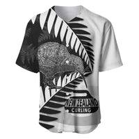 New Zealand Silver Fern Curling Personalised Baseball Jersey Aotearoa Kiwi Ponga Black White Version LT14 Black - Polynesian Pride