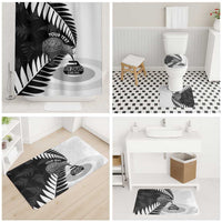 New Zealand Silver Fern Curling Personalised Bathroom Set Aotearoa Kiwi Ponga Black White Version - Polynesian Pride