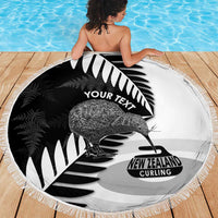 New Zealand Silver Fern Curling Personalised Beach Blanket Aotearoa Kiwi Ponga Black White Version LT14 - Polynesian Pride