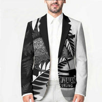 New Zealand Silver Fern Curling Personalised Blazer Aotearoa Kiwi Ponga Black White Version - Polynesian Pride