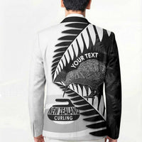 New Zealand Silver Fern Curling Personalised Blazer Aotearoa Kiwi Ponga Black White Version - Polynesian Pride