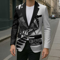 New Zealand Silver Fern Curling Personalised Blazer Aotearoa Kiwi Ponga Black White Version - Polynesian Pride